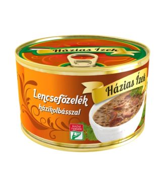 Dish of lentils with sausage Lencsefőzelék házikolbásszal
