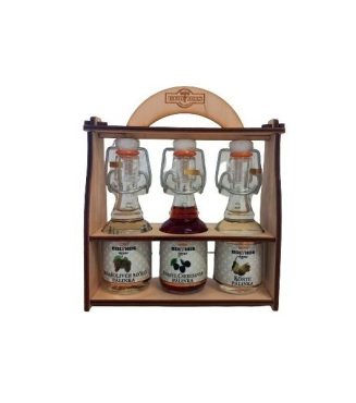 Mini palinka Wood box (3 different flavor) with dried fruit by Bolyhos